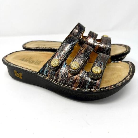 Alegria Shoes - Alegria Fiona Sandal 38 Black Brown Earthen Metallic Rhinestones EUC